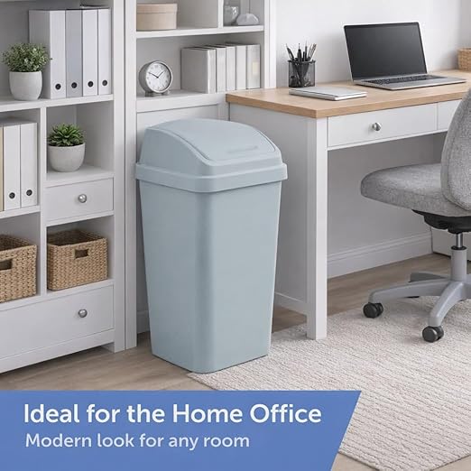 SKYREN 13 Gallon Kitchen Trash Can with Swing Top Lid, Plastic Garbage Bin for Home, Office, and Kitchen Waste, Large Capacity Wastebasket, Light Gray - Image 3
