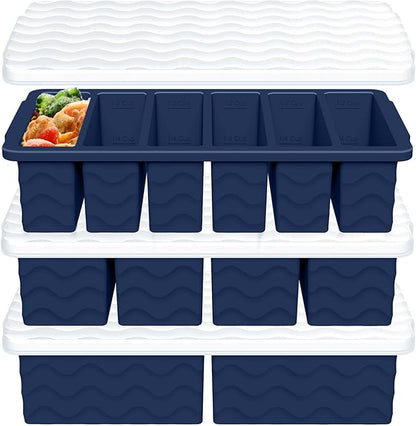 3-Pack Silicone Freezer Trays with Lid,2 Large 2-Cup(500ml)&4 Medium 1-Cup(250ml)&6 Small 1/2-Cup(125ml) Soup Freezer Container Molds,Ice Cube Tray For Meal Prep&Freezing Soup,Stews,Sauces