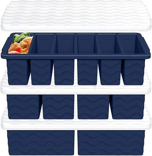 3-Pack Silicone Freezer Trays with Lid,2 Large 2-Cup(500ml)&4 Medium 1-Cup(250ml)&6 Small 1/2-Cup(125ml) Soup Freezer Container Molds,Ice Cube Tray For Meal Prep&Freezing Soup,Stews,Sauces