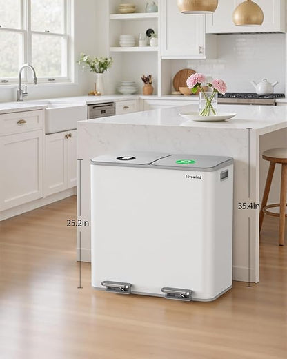 Lovewind Trash Can, 2 x 10.5 Gallon (2 x 40 L) Garbage Can for Kitchen Dual Compartment Recycling Kitchen Step Trash Bin, Stainless Steel Trash and Recycle Bin Combo with Soft-Close Lid, White - Image 2