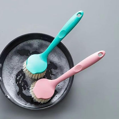 2 Pack Kitchen Dish Brush with Handle – Long Handle Scrubber with Tough Bristles, Pink