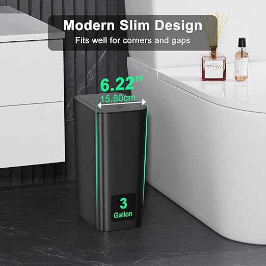 N. NETDOT 3 Pack Small Trash Can with lid, 3 Gallon Bathroom Trash Can,Garbage Can Slim Trash Bin Waste Basket for Bathroom,Kitchen,Bedroom,Living Room,Office,Laundry - Black - Image 2