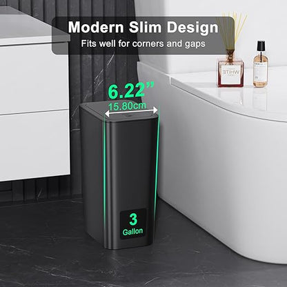 N. NETDOT 3 Pack Small Trash Can with lid, 3 Gallon Bathroom Trash Can,Garbage Can Slim Trash Bin Waste Basket for Bathroom,Kitchen,Bedroom,Living Room,Office,Laundry - Black - Image 2