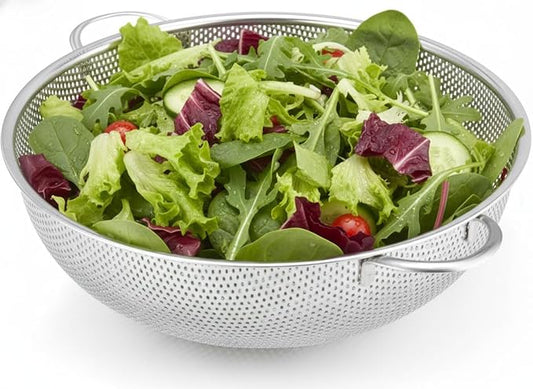5-Quart Colander for Kitchen, Stainless Steel Colander with Base, Pasta Strainer with Handle, Food Strainer for Spaghetti, Vegetables, Fruit