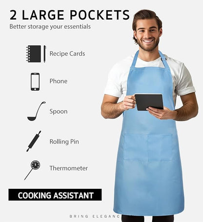 Syntus Apron for Men Women, Adjustable Cooking Kitchen Chef Aprons with 2 Pockets, Cotton/Polycotton/Polyester - Image 3