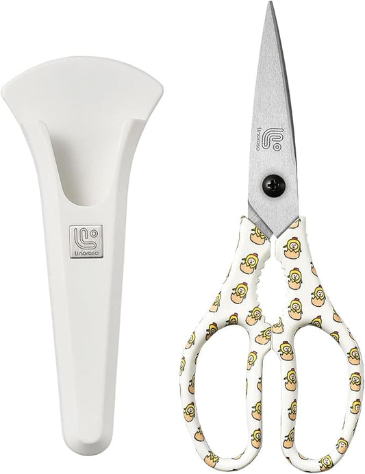 Linoroso Kitchen Scissors Heavy Duty Kitchen Shears with Magnetic Holder Made with Japanese Steel 4034, Multipurpose Ultra Sharp Cooking Scissors for Meat/Vegetables/BBQ/Herbs/Pizza (Graphic,Chick) by Linoroso