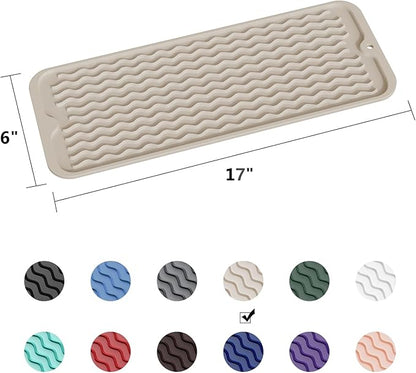 ZLR Silicone Sponge Holder & Sink Caddy Tray (6" x 17") - Narrow Dish Drying Mat for Kitchen Counter - Waterproof Soap Dispenser Organizer, Non-Slip Bathroom Vanity Tray (Cassava White) - Image 6