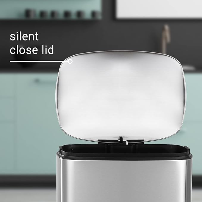 happimess HPM1006A Connor Rectangular 13-Gallon Trash Can with Soft-Close Lid and Free Mini Trash Can, Fingerprint Resistant, Modern, Minimalistic for Home, Kitchen, Office, Bathroom, Steel - Image 8