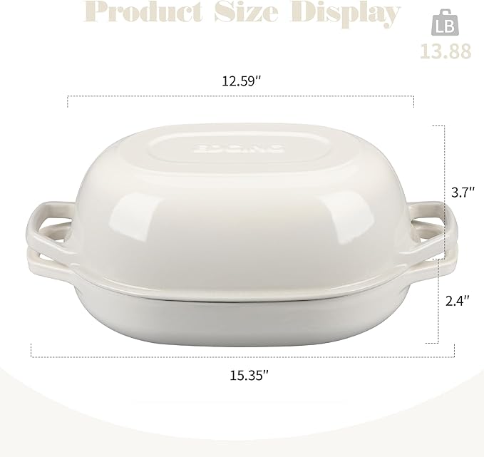 EDGING CASTING Enameled Cast Iron Oval Dutch Oven Pot with Lid, Dutch Oven for Sourdough Bread Baking, Bread Oven, Bread Dutch Oven, Oval Bread Pan, 7qt, White