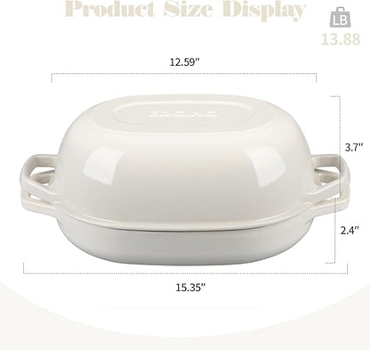 EDGING CASTING Enameled Cast Iron Oval Dutch Oven Pot with Lid, Dutch Oven for Sourdough Bread Baking, Bread Oven, Bread Dutch Oven, Oval Bread Pan, 7qt, White