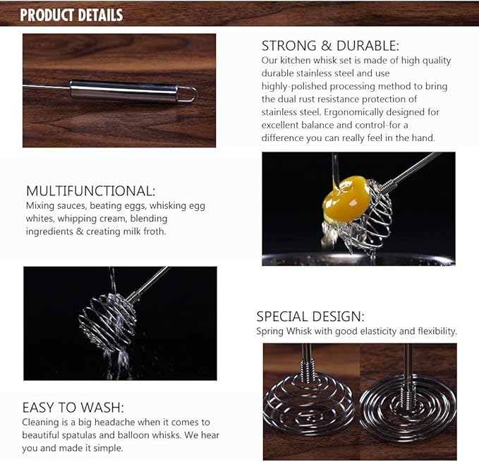 Whisk, Stainless Steel Spring Whisk, Balloon Whisk Egg Beater for Blending, Whisking, Beating, or Stirring - Image 4