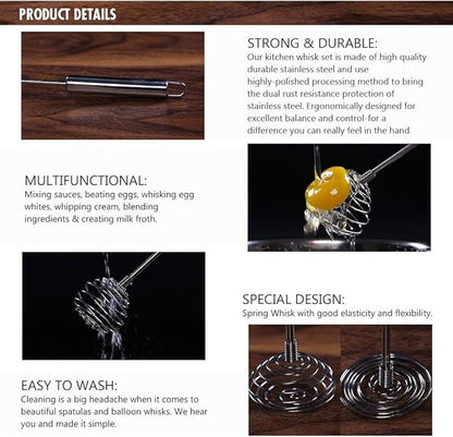 Whisk, Stainless Steel Spring Whisk, Balloon Whisk Egg Beater for Blending, Whisking, Beating, or Stirring - Image 4