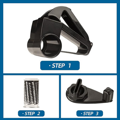 Cheese Grater with Handle, Rotary Cheese Grater,Vegetable, Chocolate, Hard Cheese & Nut Grater, Black - Image 3