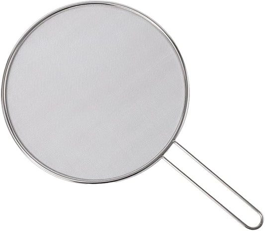 1Pc 10" Stainless Steel Pot Splatter Guard Fine Mesh Cover with Long Handle Home Kitchen Splatter Screen Fine Mesh Cover Lids for Cooking, Frying Pan, Silver