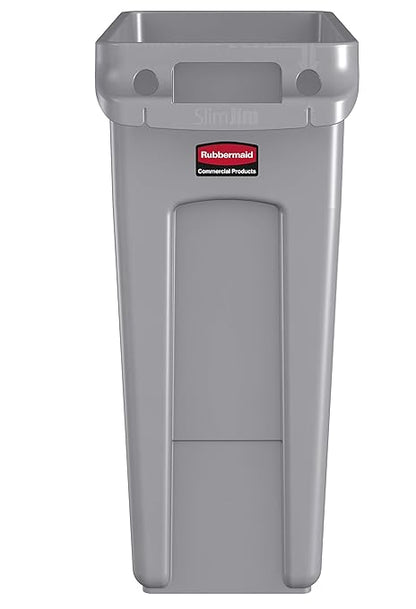 Rubbermaid Commercial Products Slim Jim Trash/Garbage Can with Venting Channels, 16-Gallon, Gray, for Kitchen/Office/Workspace, Pack of 4 - Image 2