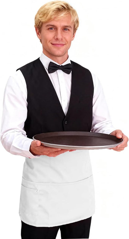TiwerlfeServer Waist Aprons with 5 Pockets - 11.5 Inch Waterdrop & Oil Resistant Waitress Waiter Half Apron