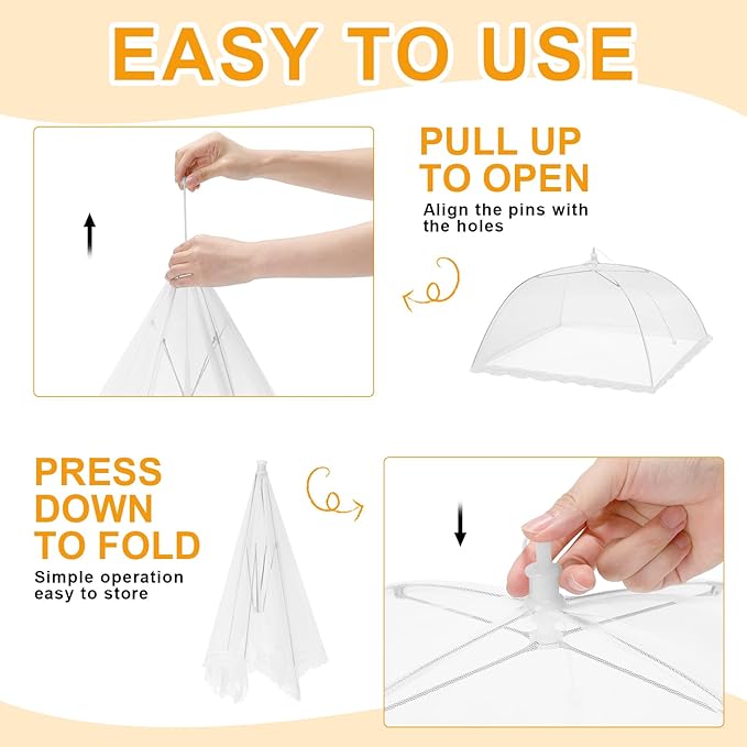 Tanlade 16 Pcs Mesh Food Cover Food Tent Set Reusable Collapsible Pop up Food Nets for Outdoors Summer Party Picnic, 2 Pcs 40" x 24", 4 Pcs 17" x 17", 5 Pcs 14" x 14", 5 Pcs 12" x 12" (White)