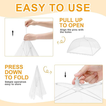 Tanlade 16 Pcs Mesh Food Cover Food Tent Set Reusable Collapsible Pop up Food Nets for Outdoors Summer Party Picnic, 2 Pcs 40" x 24", 4 Pcs 17" x 17", 5 Pcs 14" x 14", 5 Pcs 12" x 12" (White)