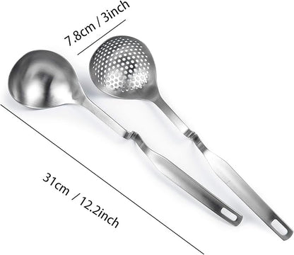 IMEEA Hot Pot Ladle Set Slotted Spoons for Cooking SUS304 Stainless Steel Soup Ladles for Serving, 12-Inch