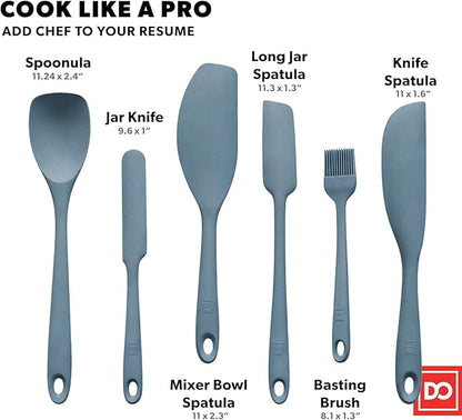 DI ORO 6-Piece Silicone Spatula Set - Rubber Kitchen Utensils for Baking, Cooking & Mixing - Heat-Resistant 600°F BPA Free Spatulas for Nonstick Cookware - Dishwasher Safe (Blue Grey)