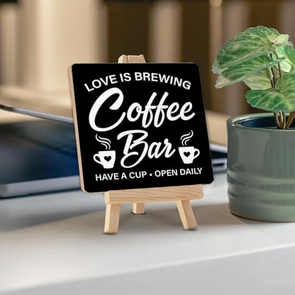 Coffee Signs, Coffee Bar Wood Sign with Easel Home Kitchen Desk Shelf Tabletop Table Decor - Image 4