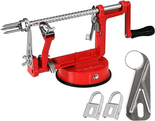 Apple Peeler, Slicer Corer Potato Peelers 3 In 1, Stainless Steel Heavy Duty with Suction Cup Base And 3 Extra Blades (Red)