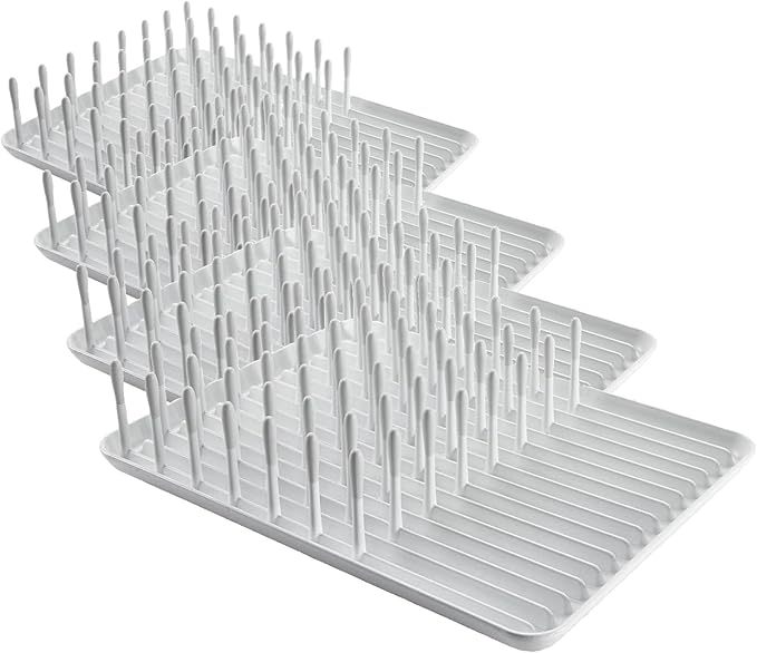 OXO Good Grips Compact Dish Rack Biscuit | For Dishware | 13-3/4 x 10-3/8 x 3-1/2 Inch | Non-Skid Feet | Pack of 4 by OXO