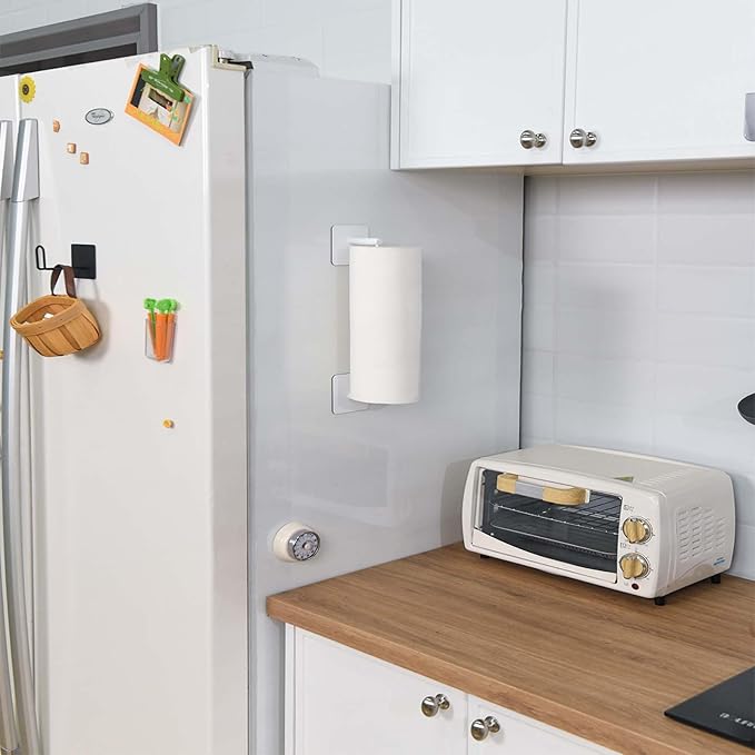 Magnetic Paper Towel Holders Heavy Duty Steel Brushed Holder with Strong Magnetic Backing - Fit for Large Paper Towels or Use as Hook - for Kitchen,Refrigerator,Grill,Garage,Shop(White,2x3IN) - Image 2