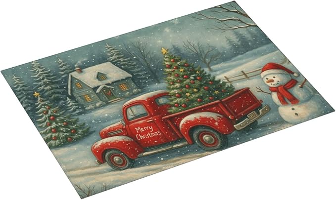 Christmas Red Truck Xmas Tree Snowman Dish Drying Mats for Kitchen Counter, Large 18"x24" Dish Mats for Drying Dishes, Microfiber Absorbent Dish Drying Pad Rack Mat Kitchen Decor Reusable Washable