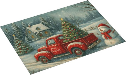 Christmas Red Truck Xmas Tree Snowman Dish Drying Mats for Kitchen Counter, Large 18"x24" Dish Mats for Drying Dishes, Microfiber Absorbent Dish Drying Pad Rack Mat Kitchen Decor Reusable Washable