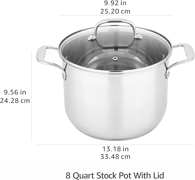 Amazon Basics Stainless Steel Induction Compatible Stock Pot with Glass Lid, Oven Safe, Dishwasher Safe, Sturdy, 8 Quart, Silver - Image 4