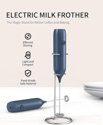 CIRCLE JOY Rechargeable Milk Frother Handheld with Stand, Coffee Frother Wand Drink Mixer with Dual Spring Whisk for Coffee, Cappuccino, Lattes, Frappe, Matcha and Hot Chocolate, Blue - Image 2