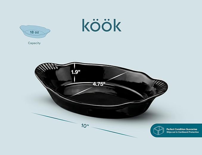 Au Gratin Baking Dishes, Ceramic, Kook, for Casseroles, Lasagna & Cobblers, Individual Serving, Set of 6, Oven, Microwave & Dishwasher Safe Bakeware, oz, Charcoal - Image 6