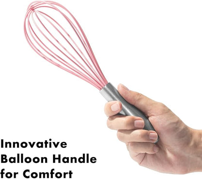 OYV 10-Inch Pink Silicone Whisk, Heat Resistant 480°F Kitchen Whisk with Stainless Steel Ergonomic Handle, Non-Scratch for Nonstick Cookware, Dishwasher Safe, Perfect for Blending, Cooking & Beating - Image 3
