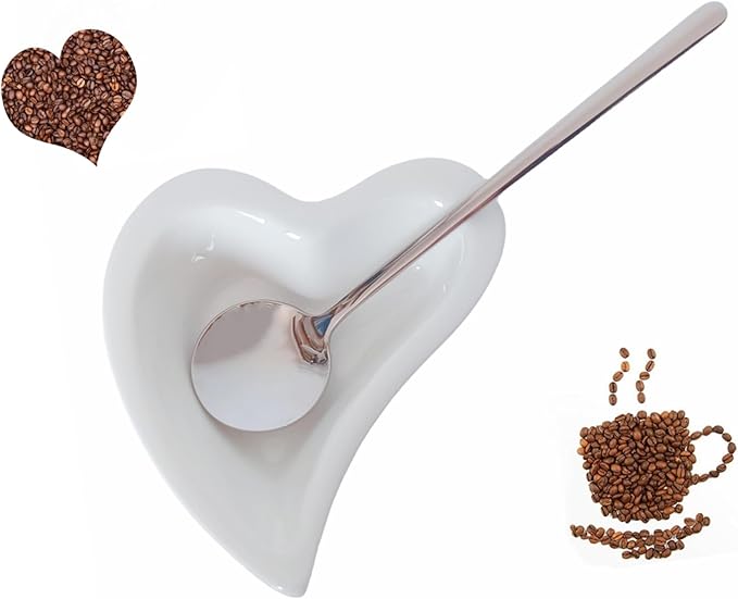 Coffee & Tea Spoon and Rest Set for Coffee Bar Accessories, Heart Cute Mini & Small Coffee Spoon Rest & Holder for Coffee Station & Bar, Teaspoon Rest & Holder (White Rest with Silver Spoon) by TOPYOKK