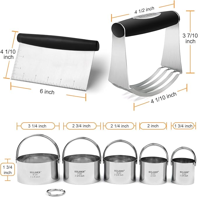 HULISEN Stainless Steel Biscuit Cutter Set, Silicone Mat, Pastry Scraper and Dough Blender, Sturdy & Long-Lasting with Ergonomic Rubber Grip, Professional Baking Dough Tools, Gift Package (4 Pcs/Set) - Image 9