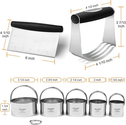 HULISEN Stainless Steel Biscuit Cutter Set, Silicone Mat, Pastry Scraper and Dough Blender, Sturdy & Long-Lasting with Ergonomic Rubber Grip, Professional Baking Dough Tools, Gift Package (4 Pcs/Set) - Image 9