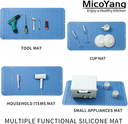 MicoYang Silicone Dish Drying Mat for Multiple Usage,Easy clean,Eco-friendly,Heat-resistant Silicone Mat for Kitchen Counter or Sink,Refrigerator or Drawer Liner Lichen BlueL 5XL 36inches x 18inches - Image 4
