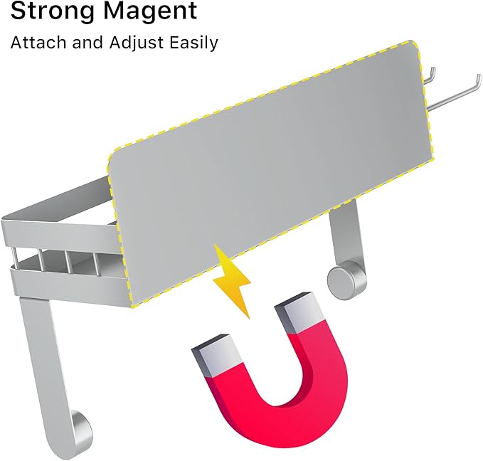 ZUNTO Magnetic Paper Towel Holder for Fridge, Strong Magnet Paper Towel Roll Holder with Spice Shelf and 2 Hooks, No Drilling Kitchen Organizer for Refrigerator, RV, Bathroom, Gray - Image 3
