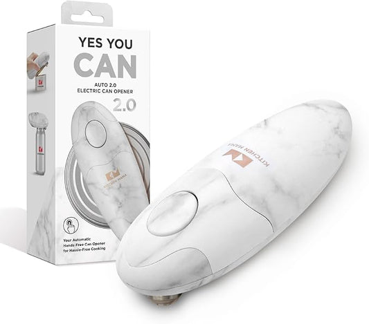 Kitchen Mama Auto 2.0 Electric Can Opener: Blade Opens Almost Any Can Pop or Soda Can - Automatic, Hands Free, Safe, Smooth Edge, Lid Remover, Battery Operated, Cordless, YES YOU CAN (Marble White) by KitchenMama