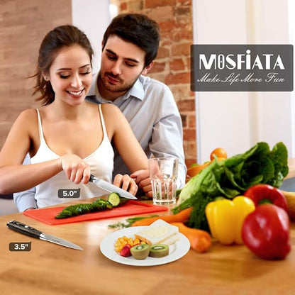 MOSFiATA 5” Chef Knife and 3.5" Fruit Knife Set with Knife Sheath, German High Carbon Stainless Steel EN.4116 with Micarta Handle and Gift Box for Vegetable and Fruit Cutting - Image 3