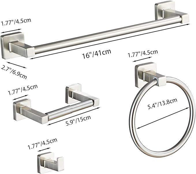 Brushed Nickel Bathroom Hardware Set 4 Pieces,Towel Bar Set Stainless Steel Wall Mounted, Includes 16In Hand Towel Bar, Towel Ring, Robe Towel Hooks,Toilet Paper Holder, Bathroom Towel Rack Set… - Image 6