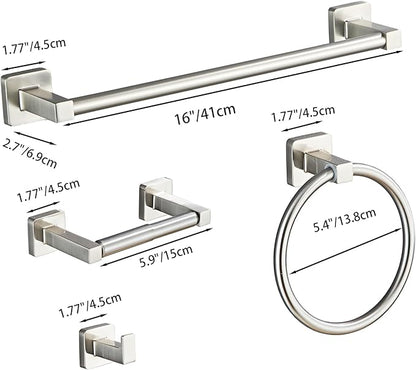 Brushed Nickel Bathroom Hardware Set 4 Pieces,Towel Bar Set Stainless Steel Wall Mounted, Includes 16In Hand Towel Bar, Towel Ring, Robe Towel Hooks,Toilet Paper Holder, Bathroom Towel Rack Set… - Image 6