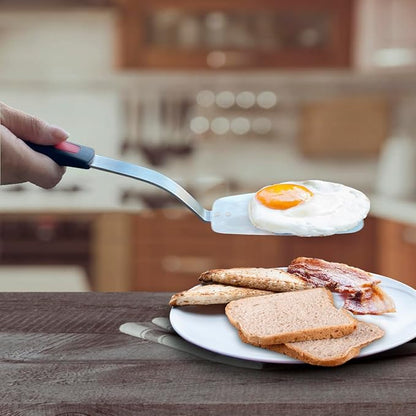 Stainless Steel Flexible Spatula Solid Turner, XiaoZu Thin Metal Spatula for Cast Iron Skillet, Thin Blade and Heat Resistant Silicone Handle, Great for Egg, Cookie, Meat, Crep, Medium