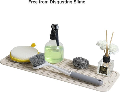ZLR Silicone Sponge Holder & Sink Caddy Tray (6" x 17") - Narrow Dish Drying Mat for Kitchen Counter - Waterproof Soap Dispenser Organizer, Non-Slip Bathroom Vanity Tray (Cassava White) - Image 8