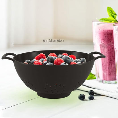 Meadow Lane 6-inch Small Colander, BPA-Free, Dishwasher Safe, Double Handles, Compact Food Strainer for Berries, Veggies and Pasta, 3-Cup Capacity, Glossy Black - Image 9