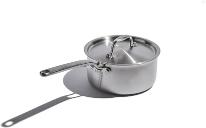 Heritage Steel x Eater 3 Qt Saucepan with Lid | Made in USA | 5-Ply Fully Clad Stainless Steel Saucepan | Stay Cool Handle Design | Induction Compatible | Non-Toxic Sauce Pan | Cook like an Eater