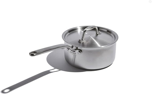 Heritage Steel x Eater 3 Qt Saucepan with Lid | Made in USA | 5-Ply Fully Clad Stainless Steel Saucepan | Stay Cool Handle Design | Induction Compatible | Non-Toxic Sauce Pan | Cook like an Eater