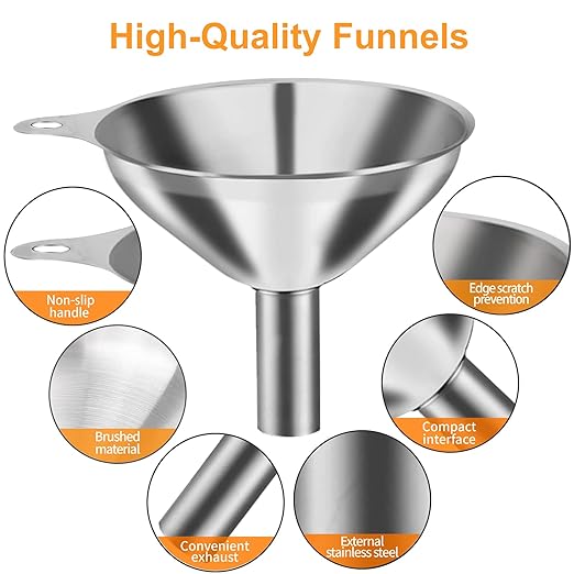 Metal Stainless Steel Funnel, Large Medium Small Funnel Set of 3, Food Grade Mini Funnels for Kitchen Use Filling Bottles Flask Cooking, 2 Brushes YLYL - Image 3