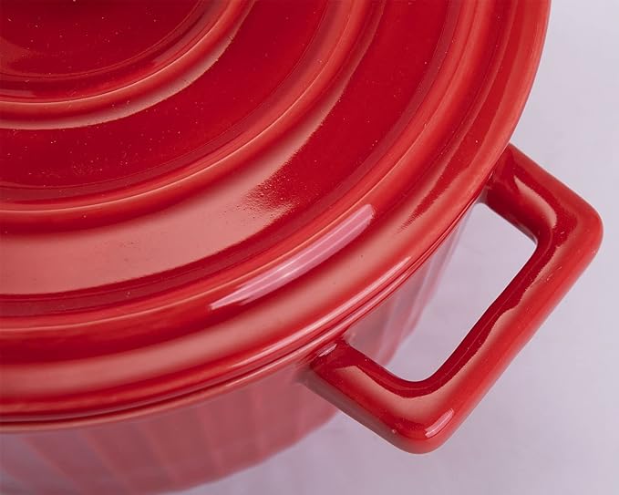 WHJY Red Colorful Ceramic Casserole Dish with Lid，1 Quart Ceramic Casserole Pan for Bakeware Oven